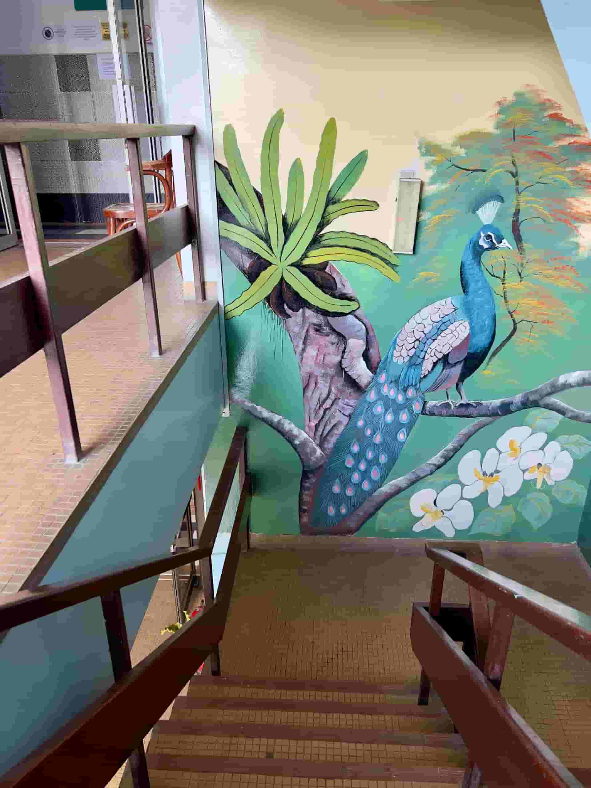 peacock staircase mural